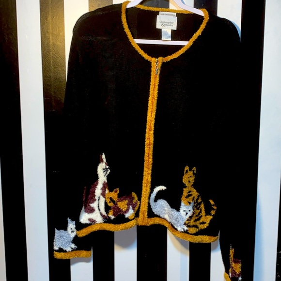 Christopher & Banks Y2K Era Cat Lady Zip Up Cardigan Size Woman's Large 12/14 - Picture 1 of 10